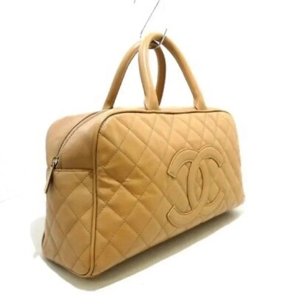 Vintage Chanel Beige Caviar Bowling Bag - Picture 3 of 12